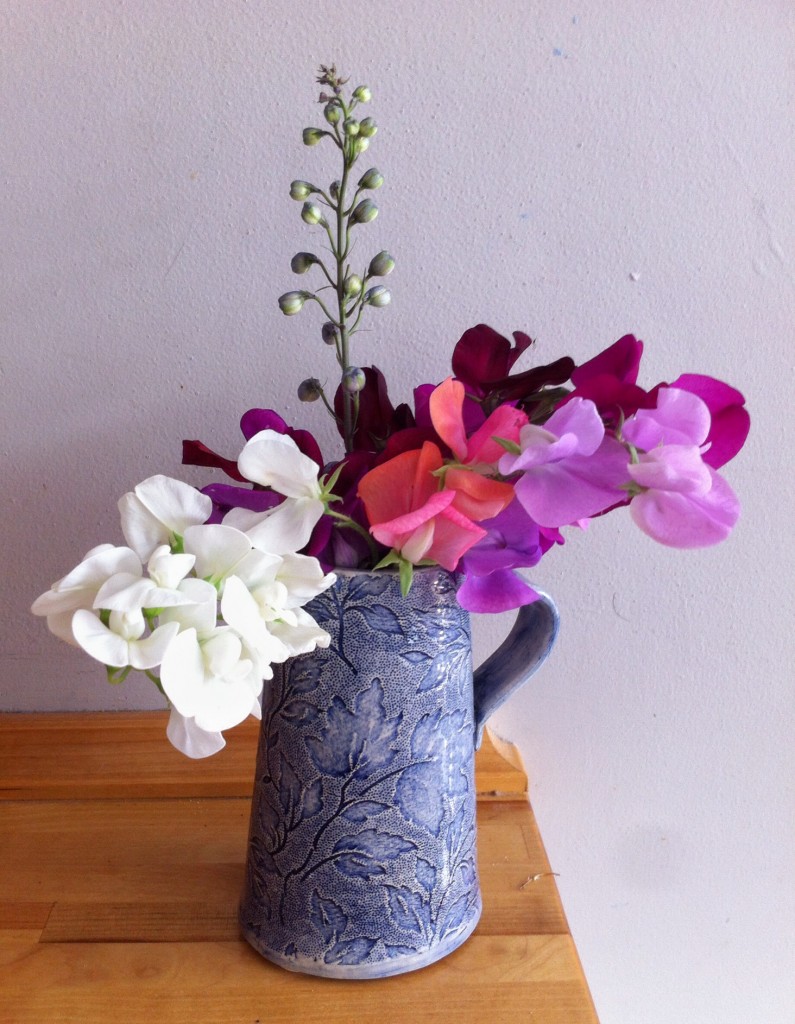 Sweetpeas and delphiniums