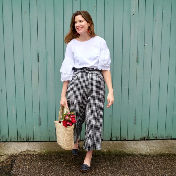 Topshop gingham trousers and broderie anglaise top